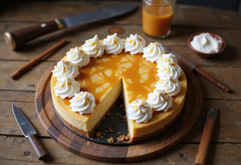 Delicious Harry Potter Rich Butterbeer Cheesecake with whipped cream and butterscotch drizzle, ready to enjoy.