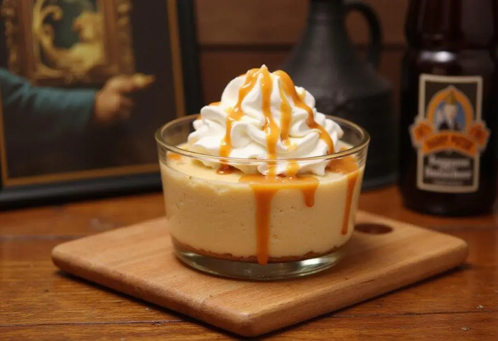 Delicious Harry Potter Single-Serve Butterbeer Cheesecake Cups ready to enjoy, featuring whipped cream and butterscotch.