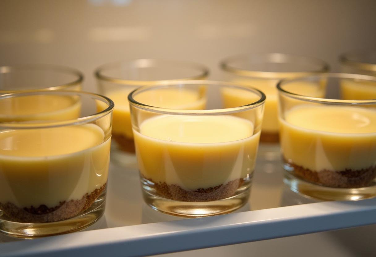 Chilling the cheesecake mixture in cups for Harry Potter Single-Serve Butterbeer Cheesecake Cups.
