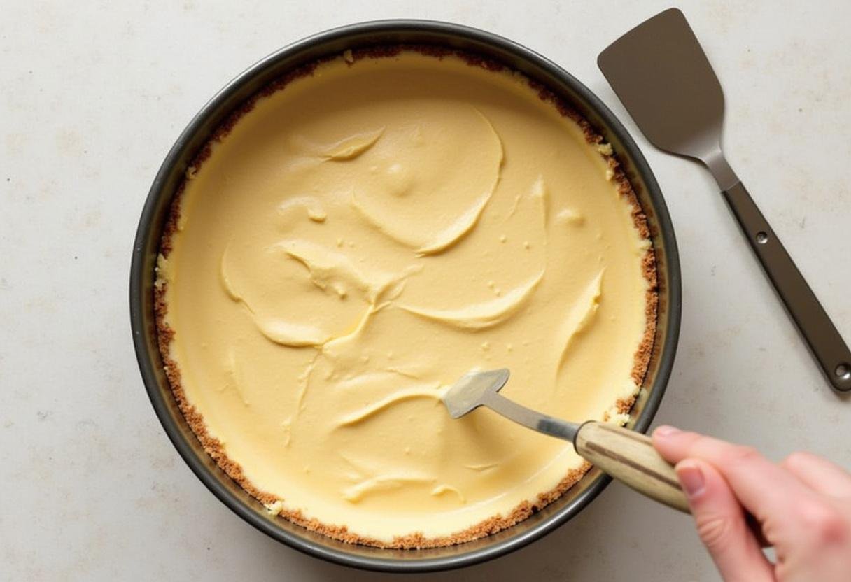 Creating the crust for Harry Potter Waffle Cone Crust Butterbeer Cheesecake by pressing waffle cone mixture into a pan.
