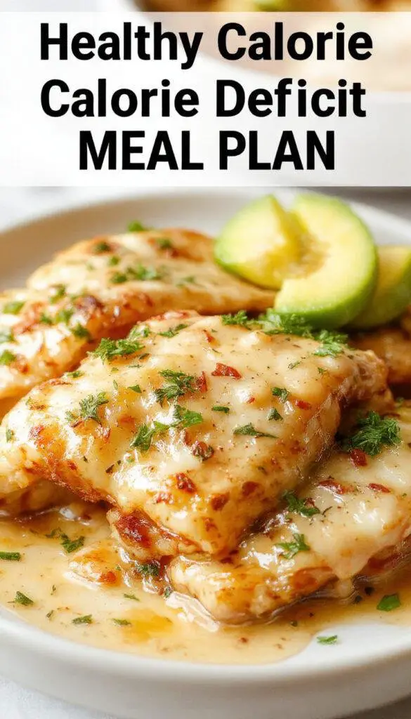 A colorful plate featuring fresh vegetables, grilled chicken, and whole grains arranged for a healthy calorie deficit meal.