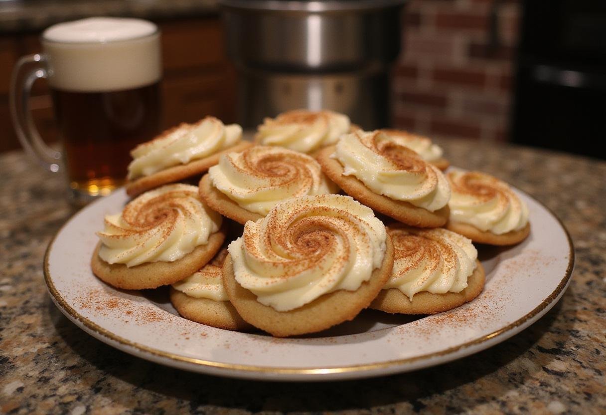 Platter of Hogsmeade Butterbeer Cookies with Spiced Buttercream Icing, beautifully decorated and perfect for any magical gathering.
