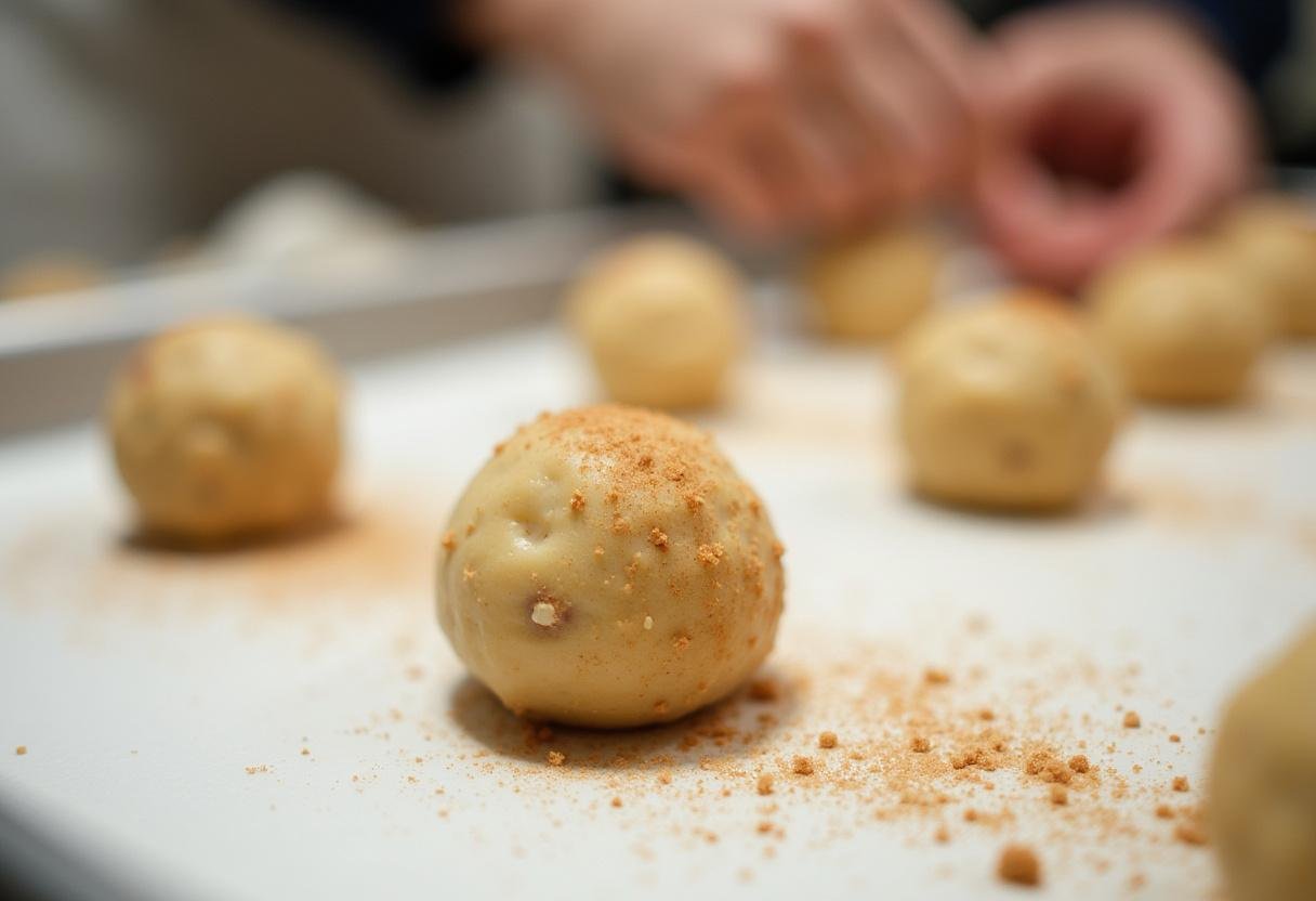 Shaping Hogsmeade Butterbeer Cookies dough with cinnamon and nutmeg before baking, showcasing the preparation process.