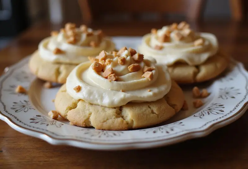 Delicious Hogsmeade Butterbeer Cookies with Toffee Buttercream Icing displayed on a plate, highlighting the magical essence of the wizarding world.