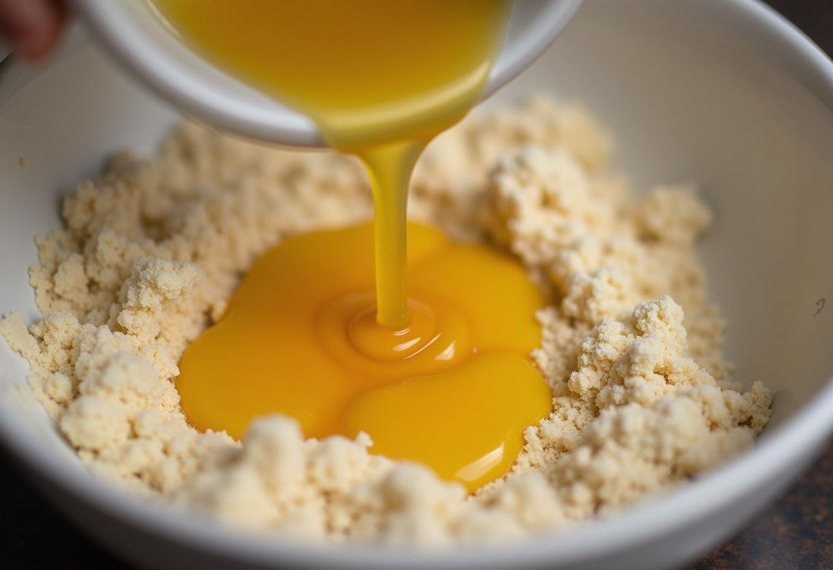 Creating the cookie dough for Hogsmeade Butterbeer Cookies with Toffee Buttercream Icing: combining wet and dry ingredients in a cozy kitchen.