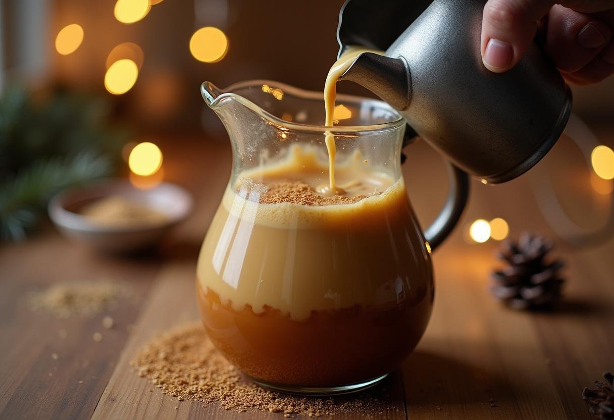 Combining chilled cream and butterscotch for a delicious Honeydukes Sweet Butterbeer Elixir.