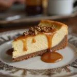 A stunning slice of Ravenclaw Starry Night Butterbeer Cheesecake, beautifully garnished, showcasing its enchanting flavors and presentation.