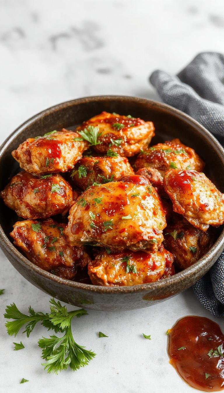 A close-up of a juicy, golden-brown smoked paprika chicken breast with smoky red and orange hues, garnished with fresh herbs on a rustic platter, textures crisp on the outside and tender inside