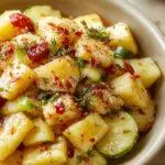 A vibrant bowl of pineapple cucumber salad showing bright yellow pineapple chunks and crisp cucumber slices, garnished with fresh mint leaves, all arranged in a clear glass bowl on a rustic wooden surface. The salad’s juicy, colorful appearance is highlighted by the mix of textures and fresh ingredients.