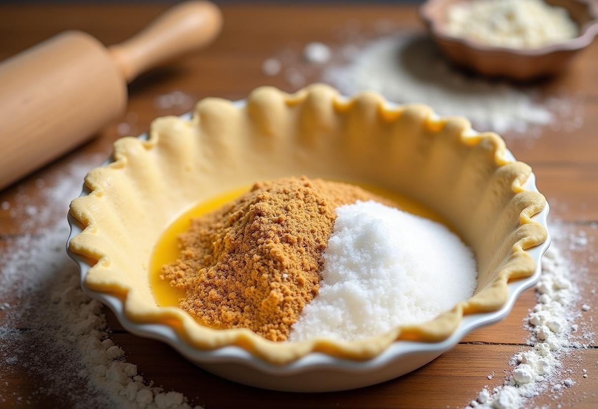 Preparing the graham cracker crust for a Three Broomsticks Cream Soda Float Pie with Butterbeer Whipped Cream, showcasing the mixing of ingredients.