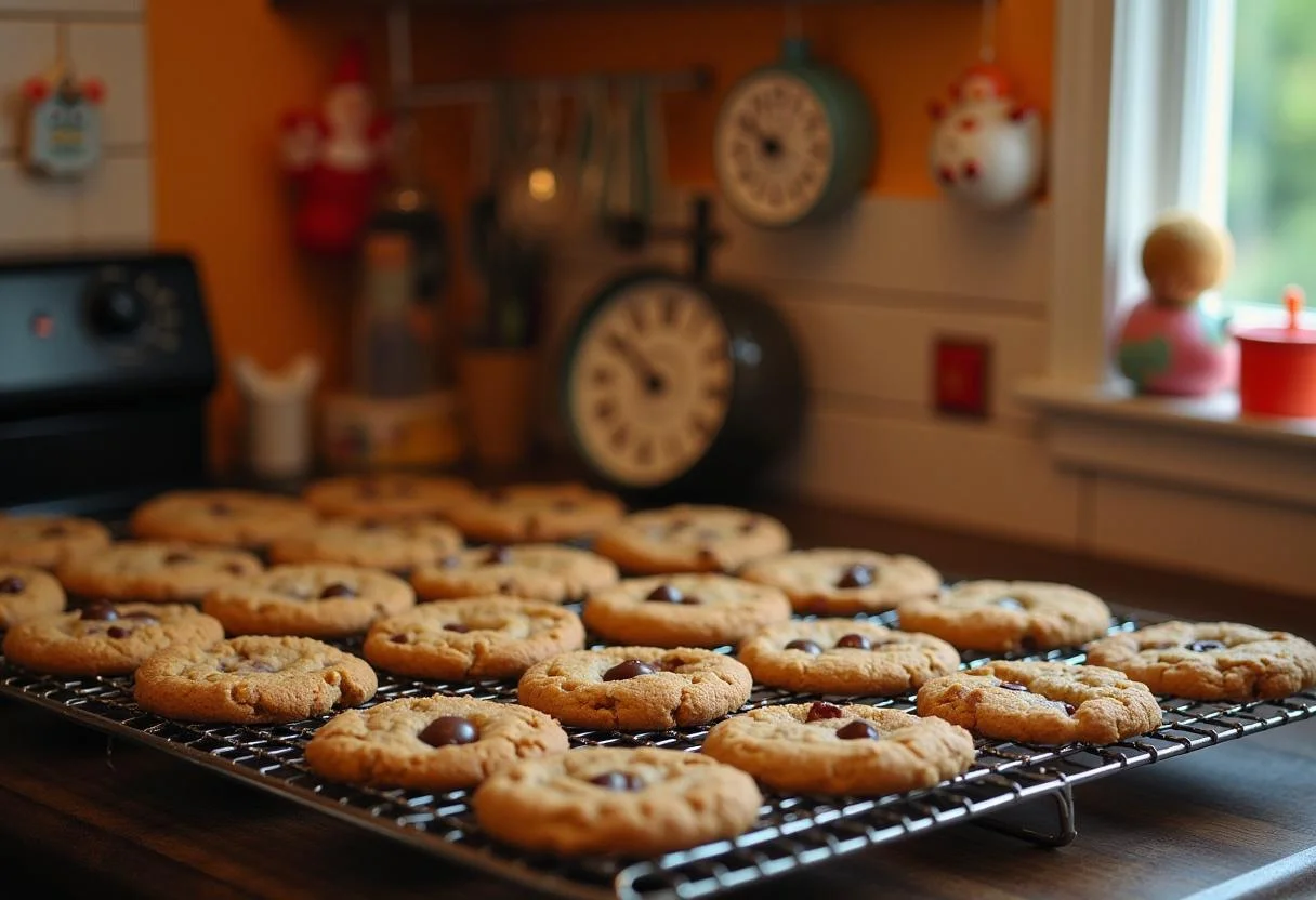 Weasley's Wizard Wheezes Butterbeer Cookies - cooling freshly baked cookies on a wire rack, perfect for a magical treat.