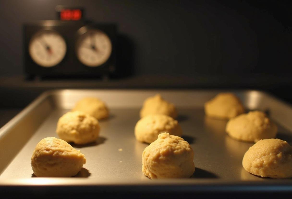 Baking tray with Weasley's Wizard Wheezes Love Potions Butterbeer Cookies dough balls, showcasing the preparation process for delicious cookies.