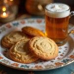 Delicious Weasley's Wizard Wheezes U-No-Poo Butterbeer Cookies displayed on a decorative plate with butterbeer, perfect for any wizarding feast.