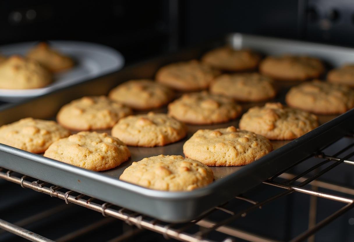 Freshly baked Weasley's Wizard Wheezes U-No-Poo Butterbeer Cookies cooling on a rack, showcasing their golden-brown color.