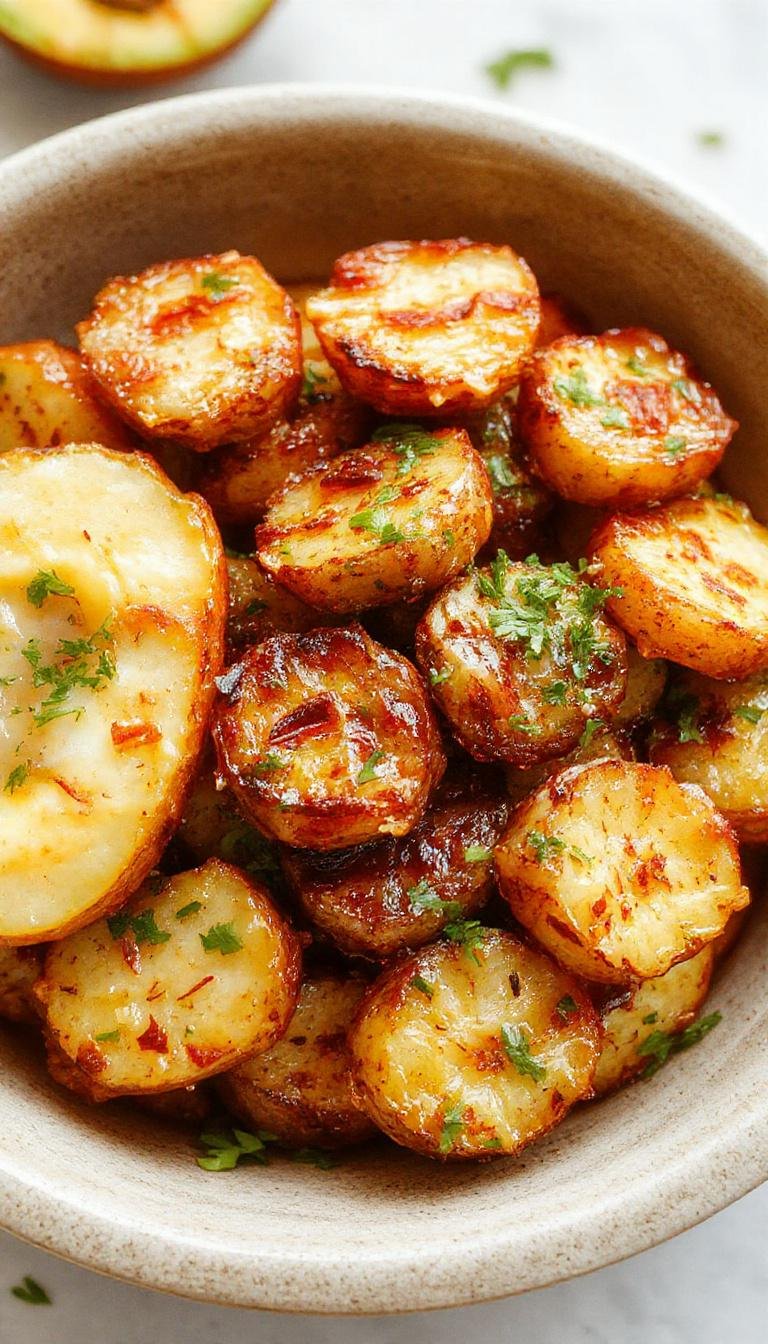 A vibrant plate of Zesty Mexican Potatoes garnished with fresh cilantro and lime wedges, showcasing crispy golden-brown potatoes with a spicy, colorful sauce.