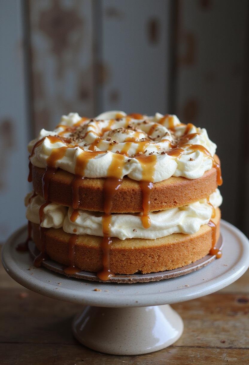 Stunning cake topped with buttercream icing and salted caramel, displaying a professional dessert creation.