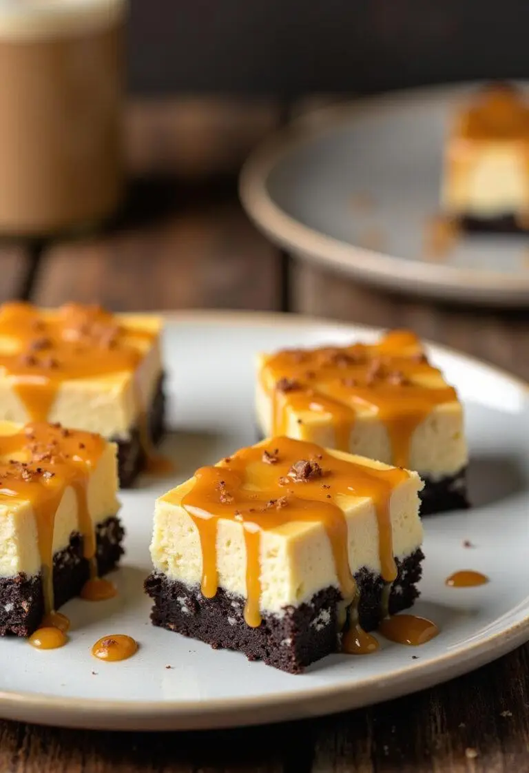 The finished Enchanted Hufflepuff Butterbeer Cheesecake Bars with Toffee Infusion and Oreo Crust displayed on a rustic wooden table, highlighting the delicious layers and toppings of this magical dessert.