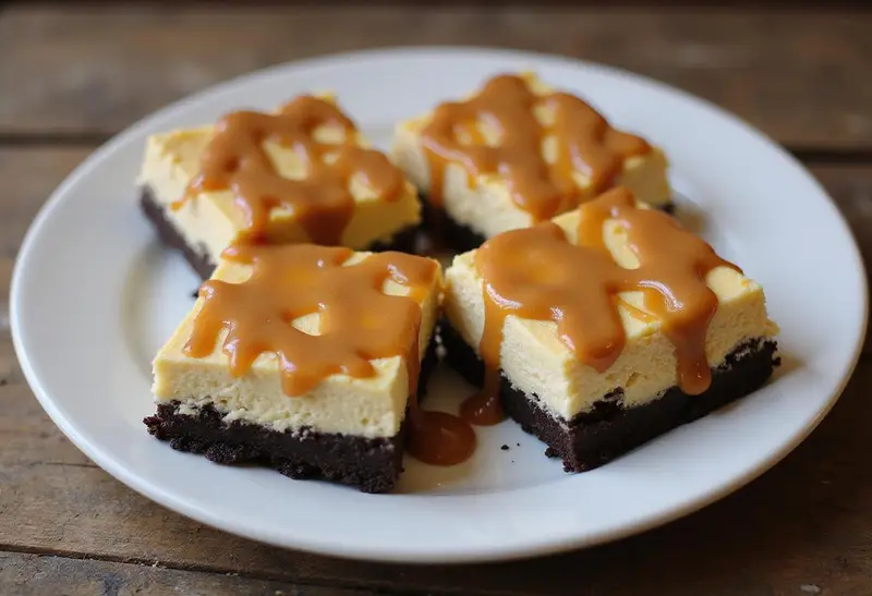 The finished Enchanted Hufflepuff Butterbeer Cheesecake Bars with Toffee Infusion and Oreo Crust displayed on a rustic wooden table, highlighting the delicious layers and toppings of this magical dessert.