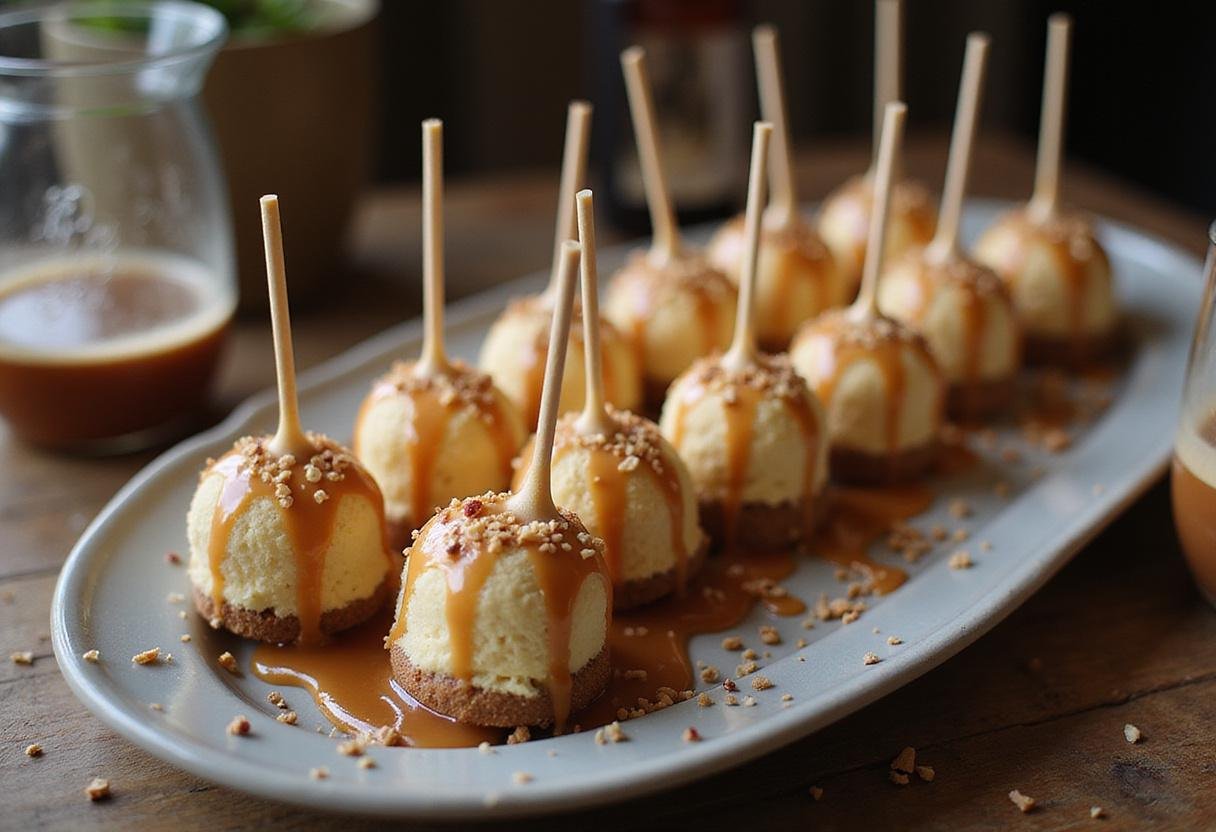Delicious finished Hogwarts Spiced Butterbeer Cheesecake Pops displayed elegantly, perfect for a magical treat.