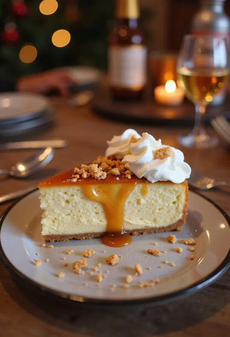 Slice of Enchanted Harry Potter Butterbeer Cheesecake with Brownie Base on a plate, ready to delight.