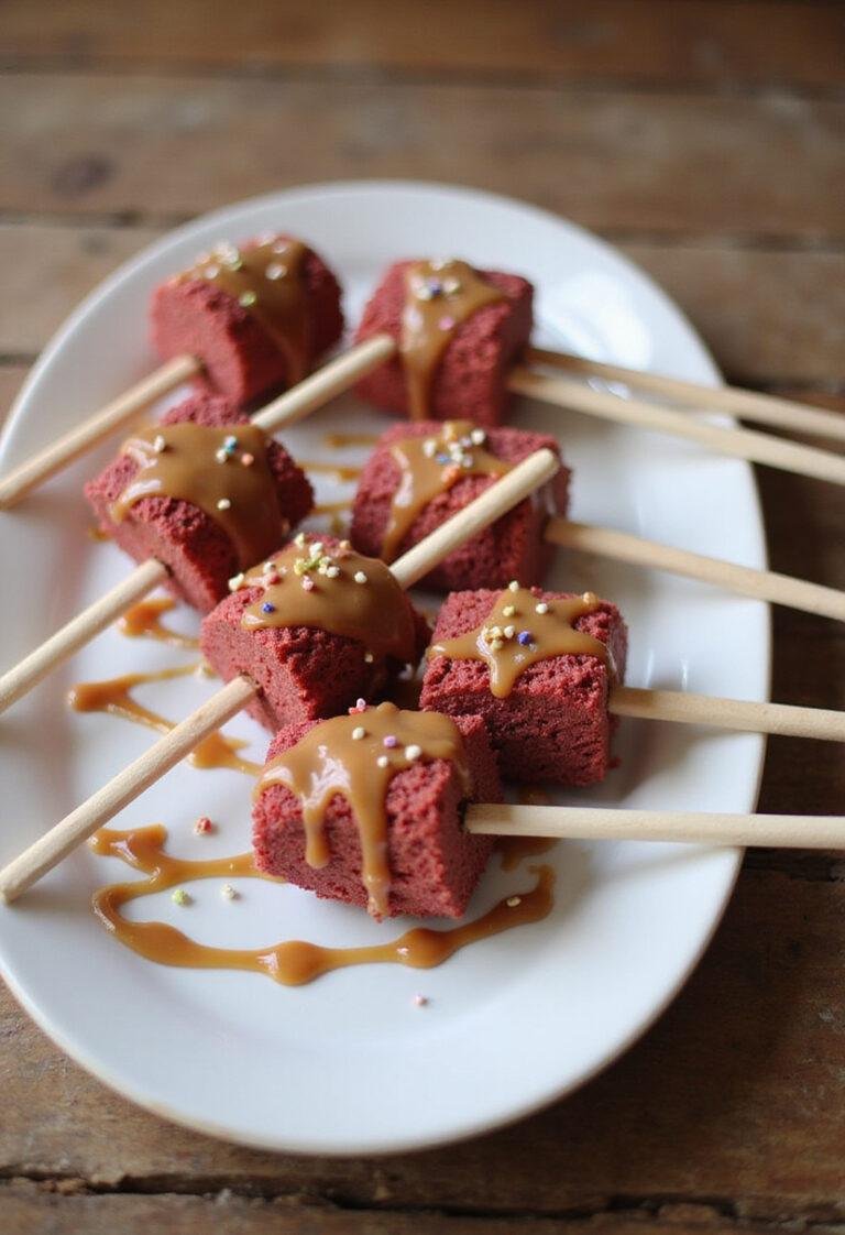 Delicious Caramel Cheesecake Pops with Red Velvet Crumble served elegantly, showcasing a perfect dessert.