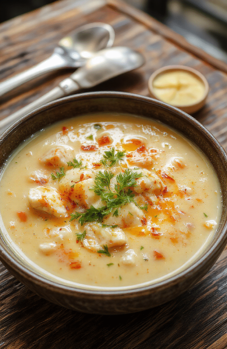 A hearty bowl of creamy cheesy crack chicken soup with shredded chicken, melted cheese on top, garnished with chopped parsley, served in a rustic bowl with a spoon, surrounded by ingredients like cooked chicken, cheese, and herbs on a wooden table.