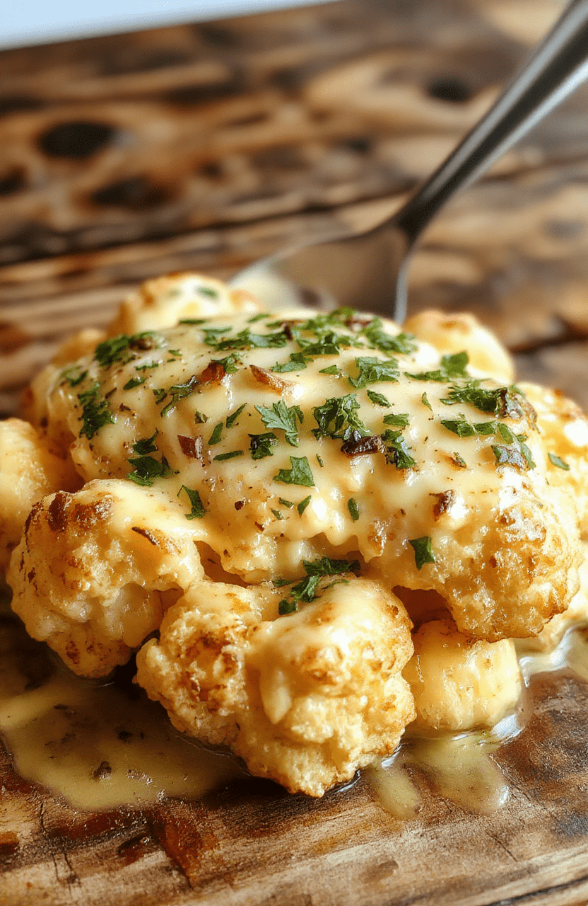 A vibrant plate of creamy vegan butter cauliflower featuring tender cauliflower florets coated in a rich, glossy sauce. The dish is styled on a rustic white plate, garnished with fresh herbs, with a side of colorful roasted vegetables and a sprinkle of herbs. Natural light highlights the creamy texture and warm tones of the dish, creating an appetizing and inviting scene.