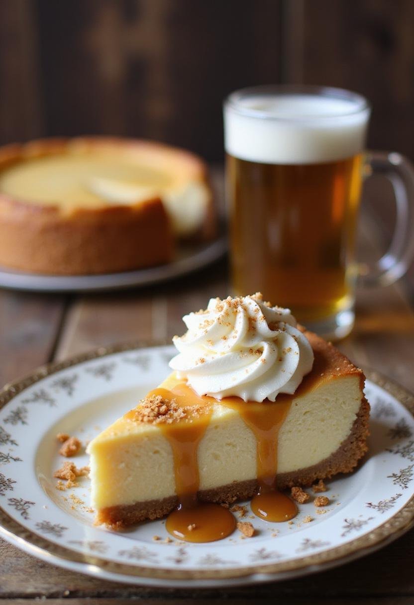 The final result of Harry Potter Chocolate Chip Cookie Crust Butterbeer Cheesecake beautifully presented, capturing the essence of the magical dessert.