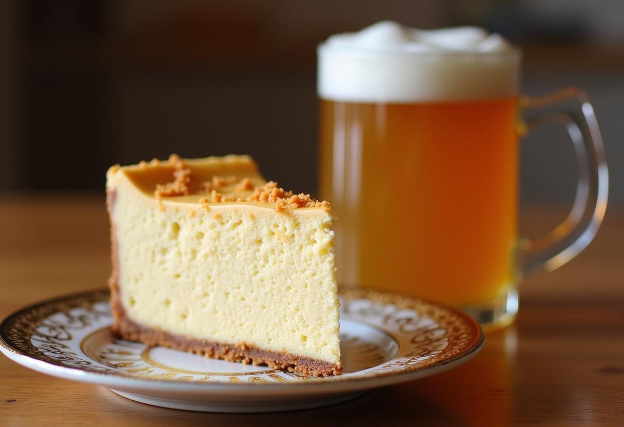 The final result of Harry Potter Chocolate Chip Cookie Crust Butterbeer Cheesecake beautifully presented, capturing the essence of the magical dessert.