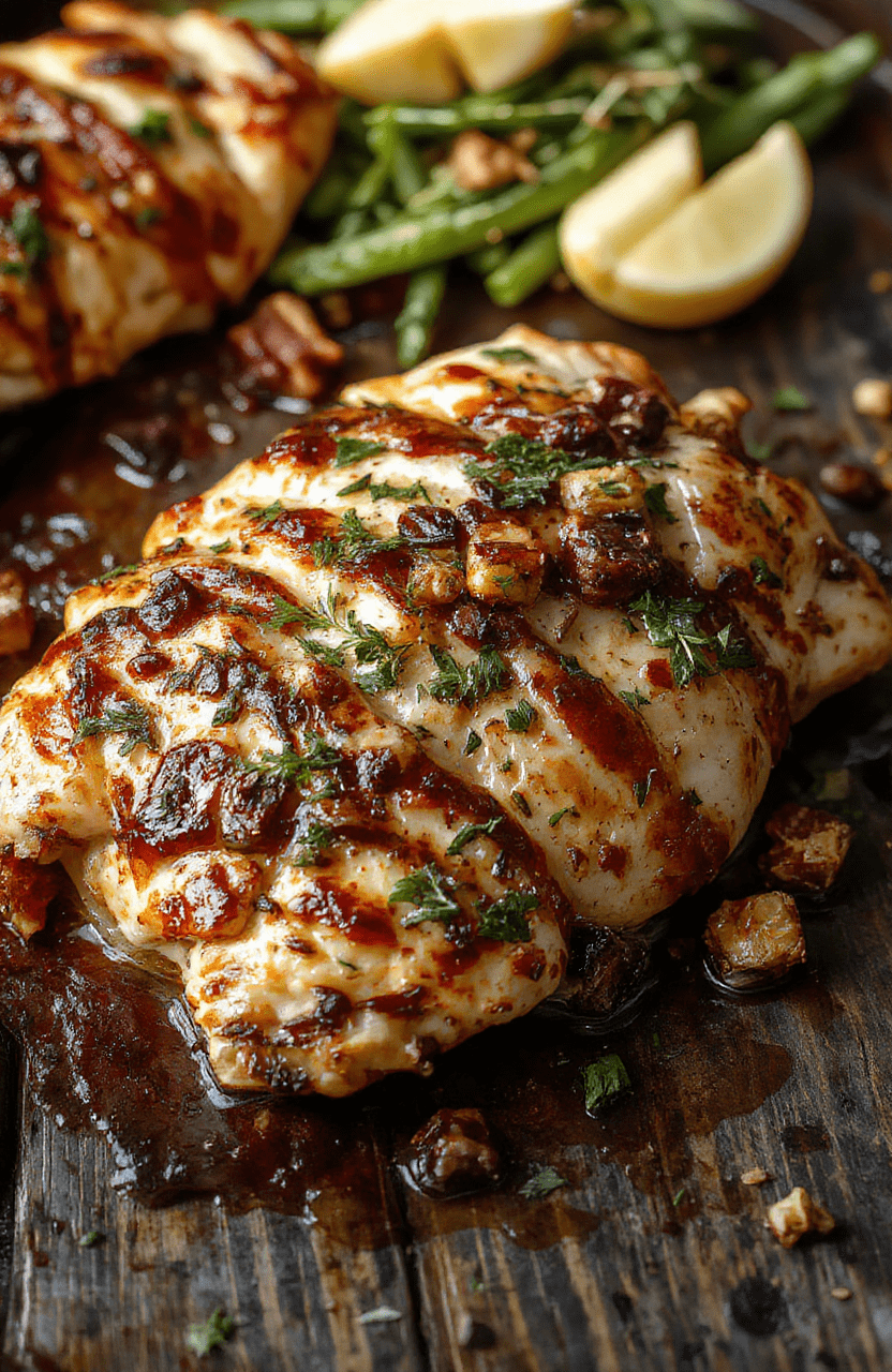 Colorful Greek-inspired sheet pan chicken dinner with tender chicken pieces, bright sliced bell peppers, red onions, and crispy roasted potatoes, all garnished with fresh herbs on a rustic wooden board.