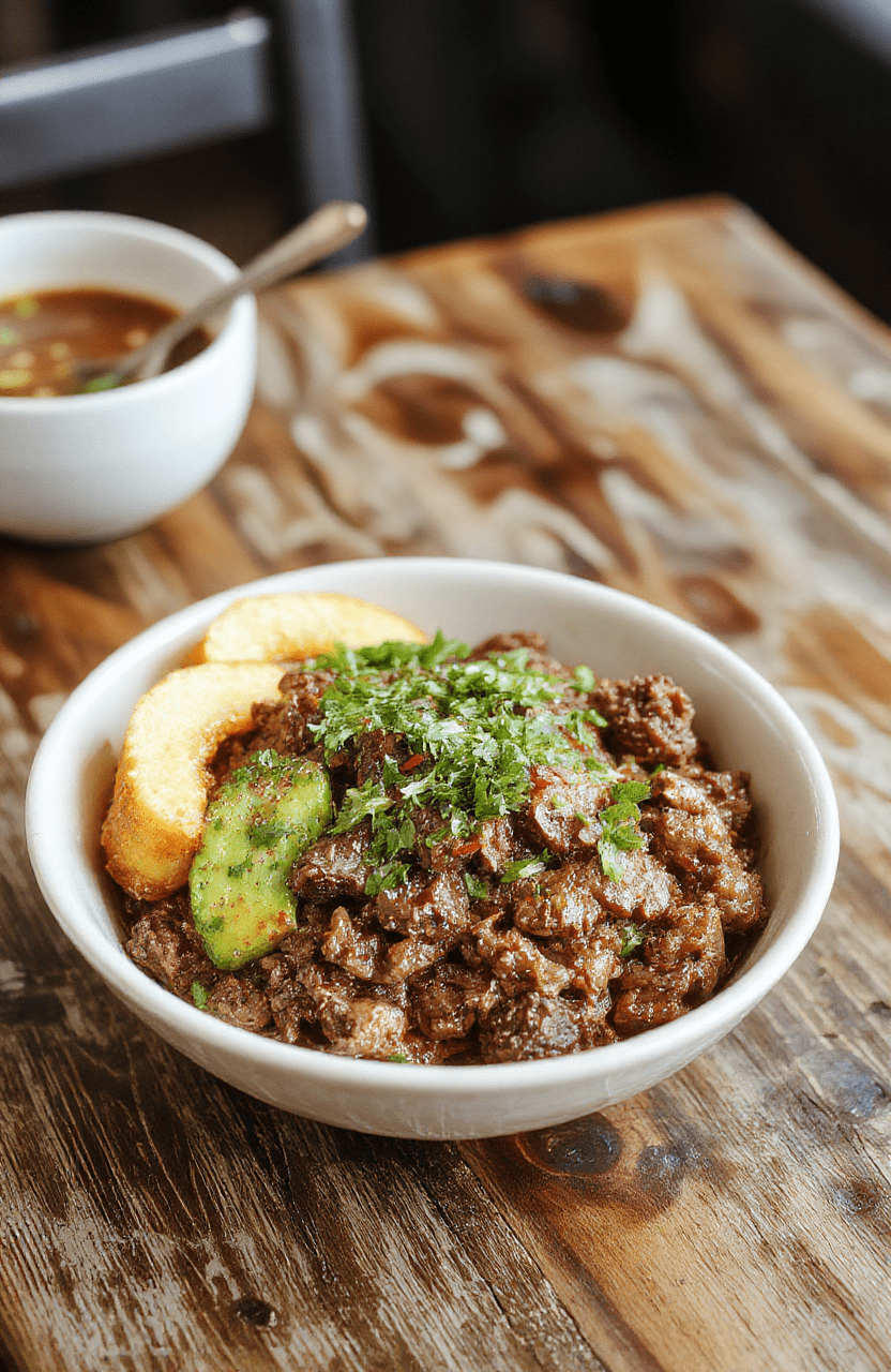 Colorful Korean ground beef bowl featuring stir-fried seasoned beef, chopped green onions, sesame seeds, and sliced cucumbers arranged on a white ceramic plate, vibrant and appetizing, with a glossy sauce coating the meat, styled simply with a side of rice and garnished with herbs
