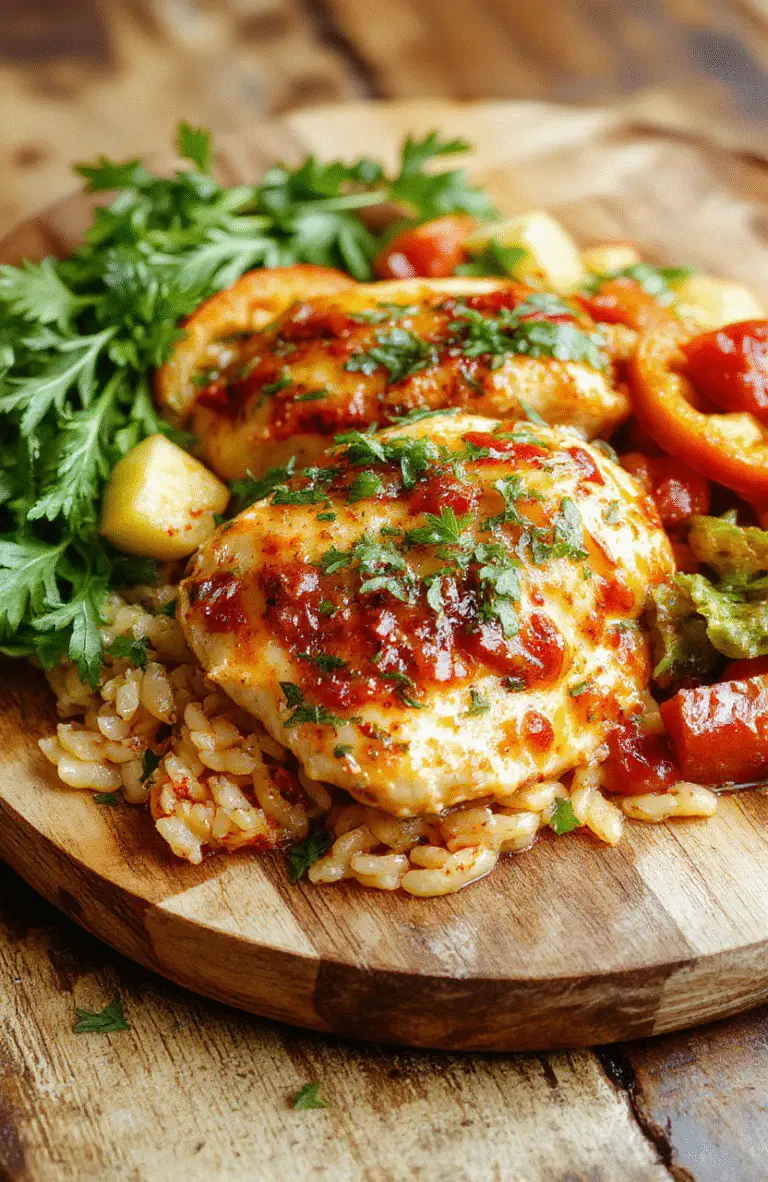 A vibrant plate of Cajun chicken orzo featuring tender chicken pieces coated in bold spices, resting on a bed of perfectly cooked orzo, garnished with fresh herbs, colorful bell peppers, and a sprinkle of herbs, styled on a rustic wooden table with bright natural lighting.
