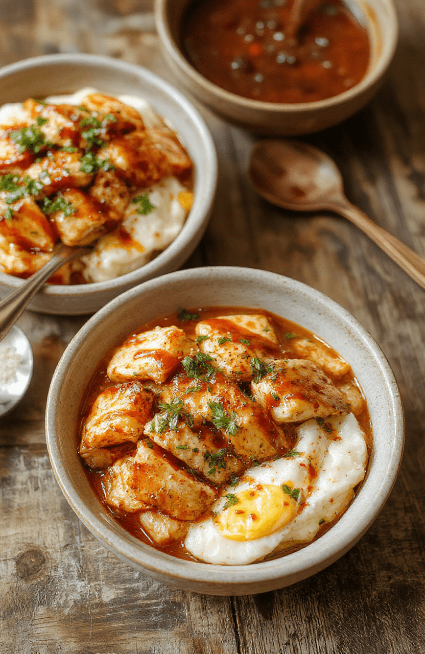 A vibrant bowl filled with grilled honey glazed chicken strips, plump jasmine rice, colorful diced peppers, and a drizzle of honey chipotle sauce, styled with fresh herbs and a smoky glaze for an appetizing, colorful presentation.