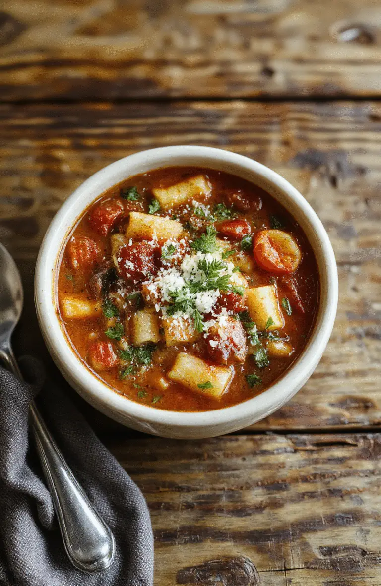 A steaming bowl of Pasta Fagioli soup with a rich broth, colorful vegetables, tender pasta, and crispy bread on a rustic wooden table, styled casually with fresh herbs and grated cheese, capturing warm, inviting comfort food.