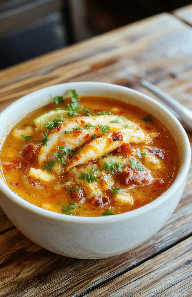 A vibrant bowl of taco soup filled with ground beef, black beans, corn, and diced tomatoes, topped with shredded cheese, fresh cilantro, and a dollop of sour cream, arranged on a rustic wooden table with a spoon and tortilla chips nearby, colorful and appetizing.