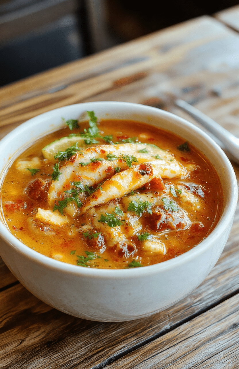 A vibrant bowl of taco soup filled with ground beef, black beans, corn, and diced tomatoes, topped with shredded cheese, fresh cilantro, and a dollop of sour cream, arranged on a rustic wooden table with a spoon and tortilla chips nearby, colorful and appetizing.