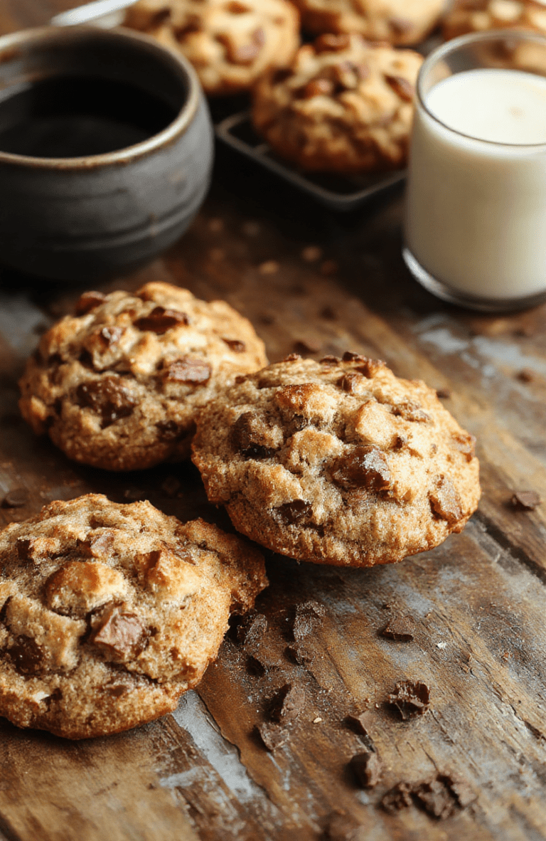 Golden brown crumble-topped coffee cake cookies arranged on a white plate, with a sprinkle of cinnamon and sugar. The cookies look soft and chewy with a crispy, flaky crumble topping, styled on a rustic wooden surface with soft natural daylight highlighting their textures and warm colors.