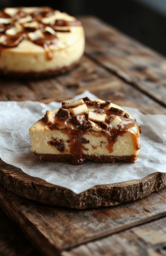 A stunning slice of turtle cheesecake on a white plate, topped with glossy caramel and rich chocolate drizzle, garnished with pecans, set against a soft pastel background with a lightly textured table surface, featuring smooth cheesecake filling and a crispy crust showing texture contrast.