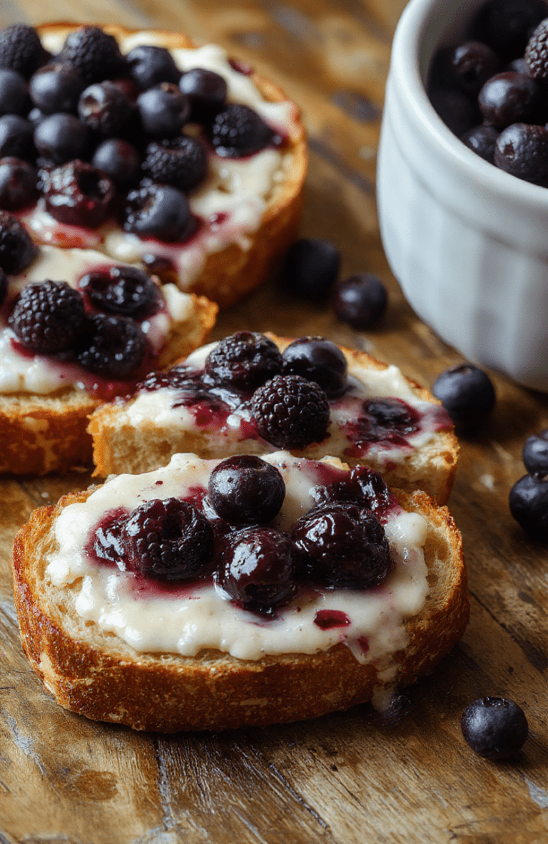 A slice of blueberry cream cheese bread on a rustic wooden plate, topped with fresh blueberries and a dusting of powdered sugar, with a creamy filling visible. The bread has a golden-brown crust and moist interior, styled with a sprig of mint and a drizzle of glaze, creating an inviting and cozy brunch scene.