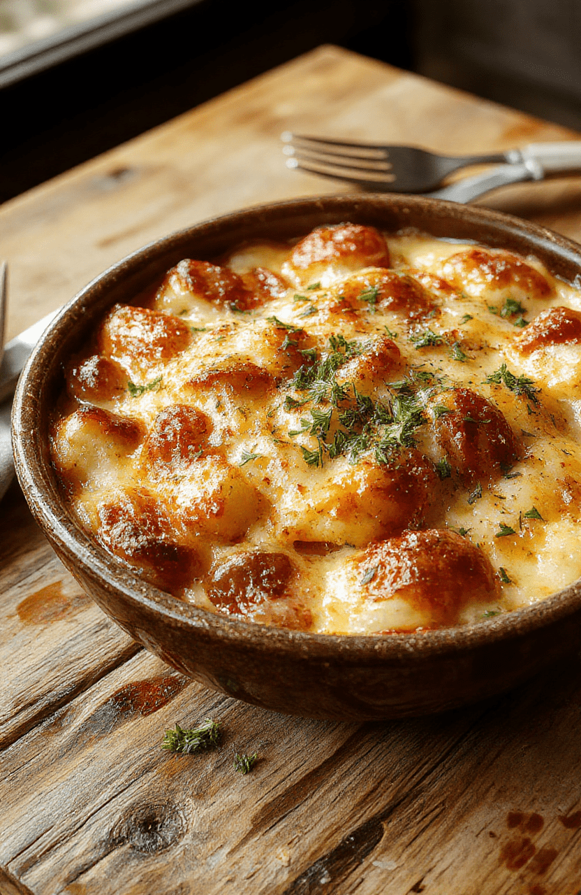 A colorful Hobo Casserole served in a rustic baking dish, featuring layers of seasoned ground beef, mixed vegetables, and melted cheese. The casserole is garnished with fresh herbs, with a golden-brown crust on top. The dish is styled on a wooden table with a warm, inviting atmosphere, highlighting the hearty textures and vibrant ingredients.