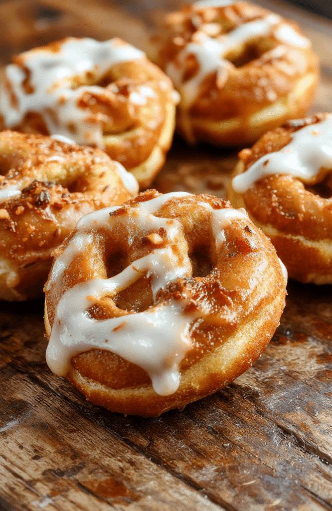 Golden-brown pretzel bites topped with melted chocolate and caramel from Rolo candies, arranged neatly on a rustic wooden board, with a glossy, melted caramel and chocolate glaze, with a soft focus background highlighting the shiny, tempting bites and the crispy pretzel texture.