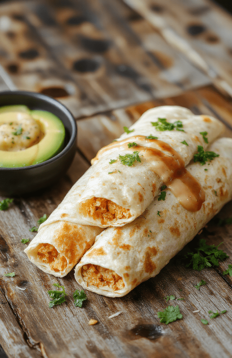 Golden brown crispy taquitos arranged on a white plate, with visible filling of cheese and seasoned meat. The taquitos have a crunchy texture with some bits of the shell broken to reveal the filling, and are garnished with fresh chopped cilantro and sliced lime on a rustic wooden surface.