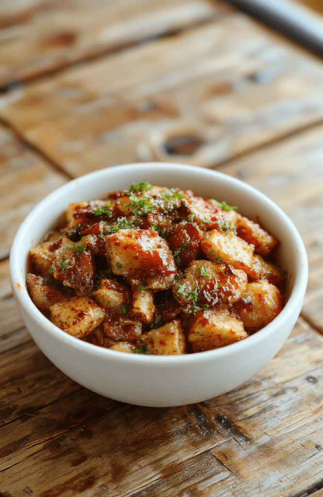 A vibrant plate featuring a golden-brown, hearty casserole topped with melted cheese and fresh herbs. The dish is arranged invitingly on a rustic wooden surface, with a side of colorful vegetables and warm steam rising, showcasing textures from creamy to crispy. Natural light highlights the rich colors and appetizing details, styled simply to emphasize homestyle comfort and delicious appeal.