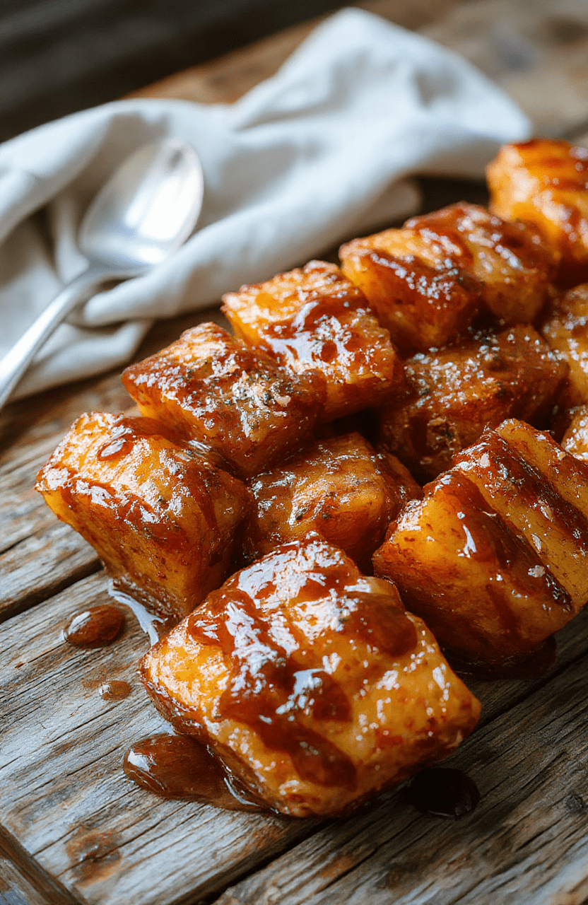 A vibrant bowl of perfectly glazed candied yams with golden caramel sauce drizzled on top, surrounded by a rustic wooden platter. The yams are cut into thick, tender slices with a glossy, caramelized surface, showcasing their rich, sweet flavor and delicate texture. The background features a soft-focus autumn-themed table setting with warm colors, enhancing the cozy, festive appeal of the dish.