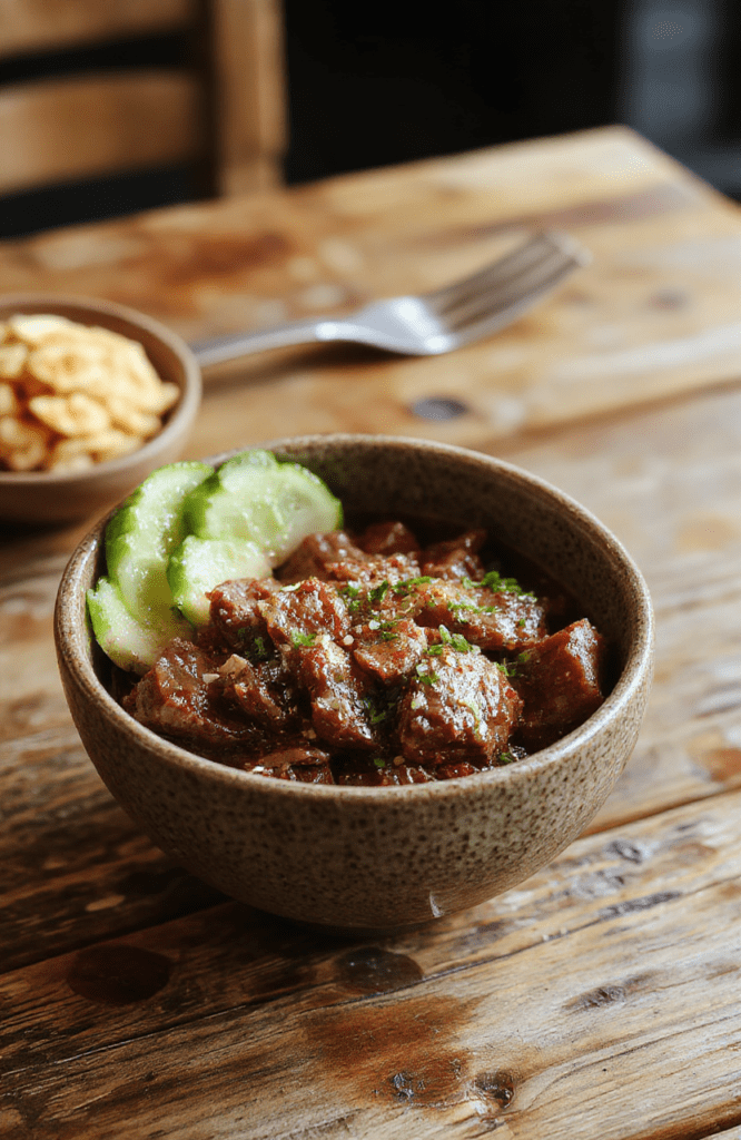 Colorful Korean beef bowl featuring tender sliced beef glazed with savory sauce, garnished with green onions and sesame seeds, served over steamed rice on a white ceramic plate, with vibrant ingredients and a rustic wooden background