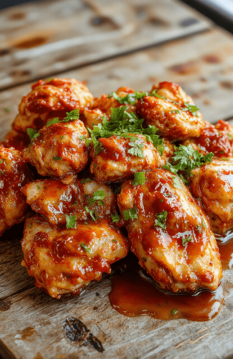A vibrant plate of sweet chili chicken featuring golden-brown chicken pieces coated in glossy, spicy sweet chili sauce, garnished with fresh green herbs and sliced red chili peppers, served on a rustic white plate with a drizzle of sauce, accompanied by colorful vegetables and rice, textures of crispy chicken and smooth sauce highlighted against a clean background.