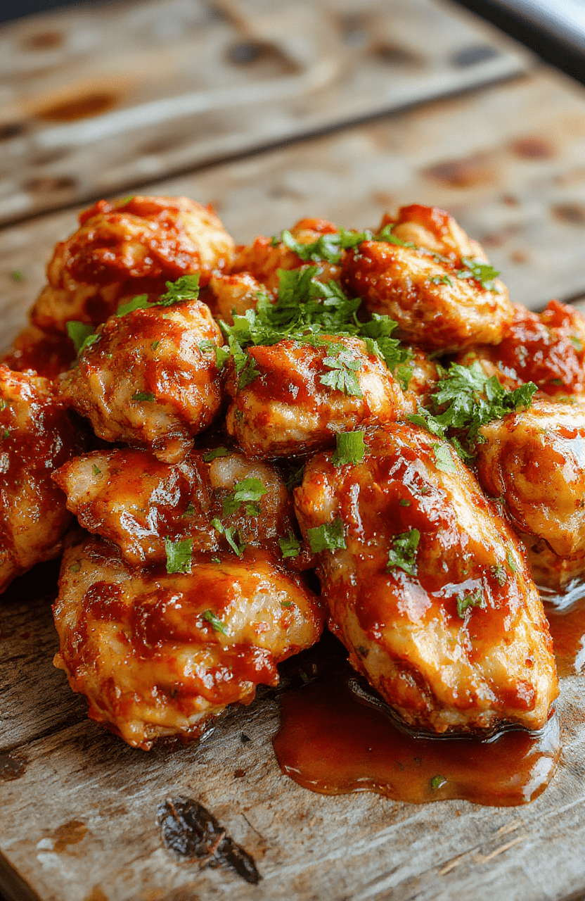 A vibrant plate of sweet chili chicken featuring golden-brown chicken pieces coated in glossy, spicy sweet chili sauce, garnished with fresh green herbs and sliced red chili peppers, served on a rustic white plate with a drizzle of sauce, accompanied by colorful vegetables and rice, textures of crispy chicken and smooth sauce highlighted against a clean background.