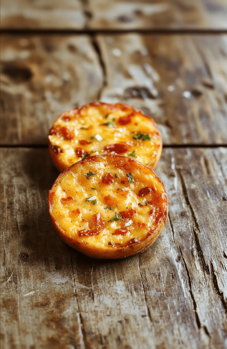Vibrant orange sweet potato rounds arranged on a rustic white plate, topped with fresh herbs and a drizzle of honey, with a textured wooden table background showcasing the crispy textures and golden edges.