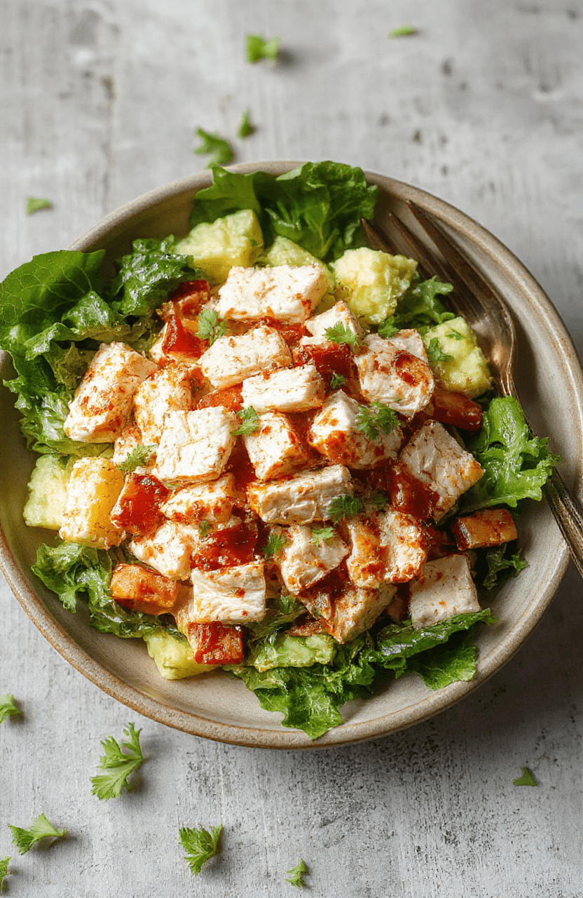 Colorful chicken salad in a glass bowl with chopped celery, grapes, and sliced almonds on a white plate, styled with fresh herbs, vibrant and creamy textures, appealing presentation