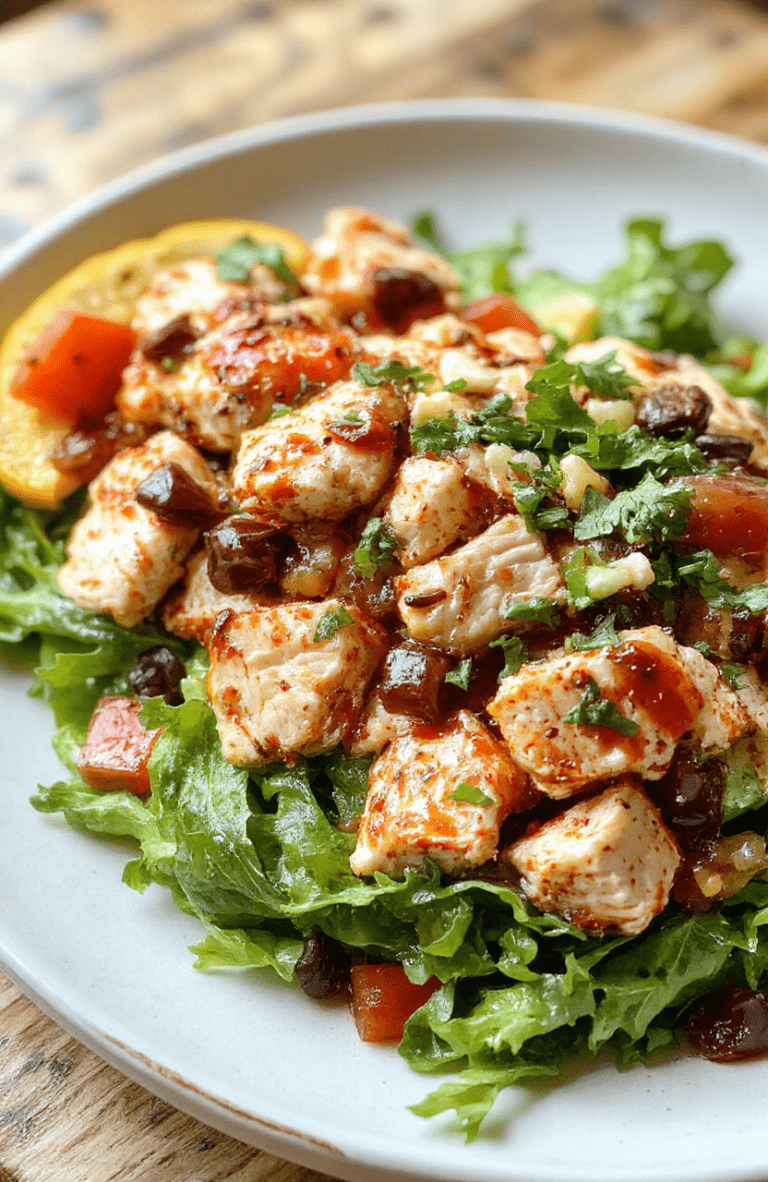 Colorful southwest chicken salad served in a rustic white bowl, featuring vibrant grilled chicken, ripe cherry tomatoes, crunchy corn, fresh cilantro, and sliced avocado, topped with a drizzle of zesty lime dressing. The salad appears fresh, textured, and inviting with a mix of bright reds, greens, and yellows, styled simply to emphasize the appetizing ingredients.